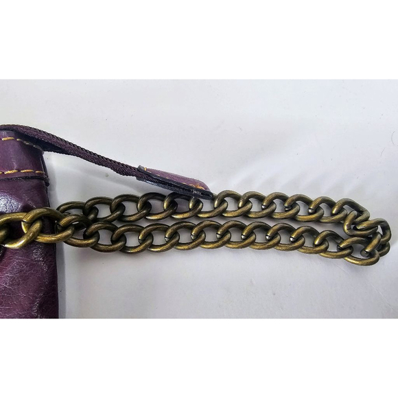 VTG Axcess Liz Claiborne Purple Leather Wtistlet Clutch Purse 3 Zipper Chain - Picture 5 of 7